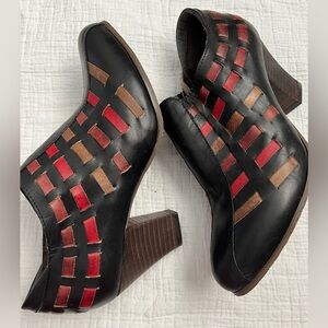 Spring Step L Artiste Black Red Slip on Ankle Boots